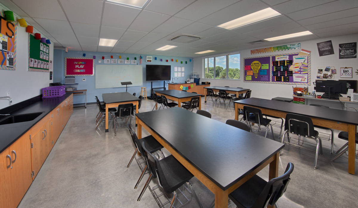 Interior design view of art classroom at the pinecrest prep  school in Miami